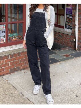 NWT Abercrombie Fitch Black Denim Overalls Jumpsuit S farm ranch country festiva